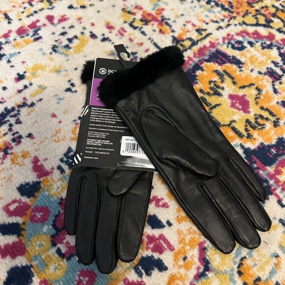 Isotoner Womens Signature Dress Leather Gloves Size 8 Large Faux Fur Black - Picture 5 of 5